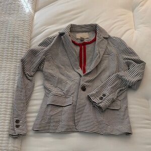 Banana Republic White & Navy Striped Knit Blazer